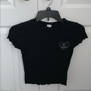 Women's small Black T-shirt frilled edges